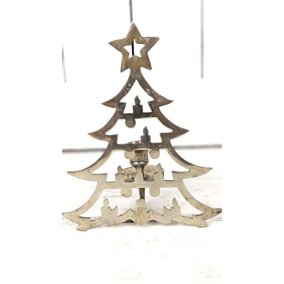 Silver metal Christmas tree taper candle holder - Picture 3 of 6